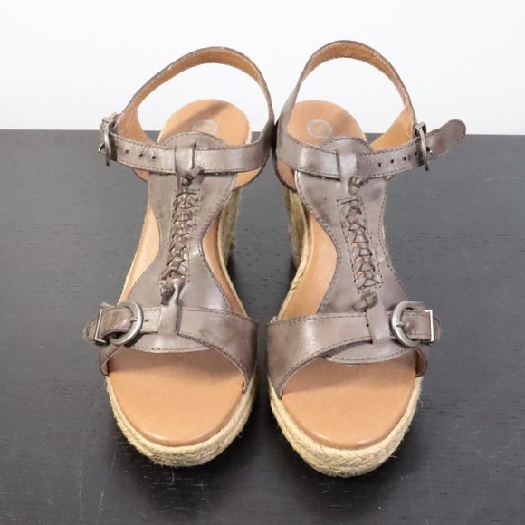 Audrey Brooke Women's 8 Briona Leather Espedrilles Wedge Open Toe Heels - Picture 2 of 11